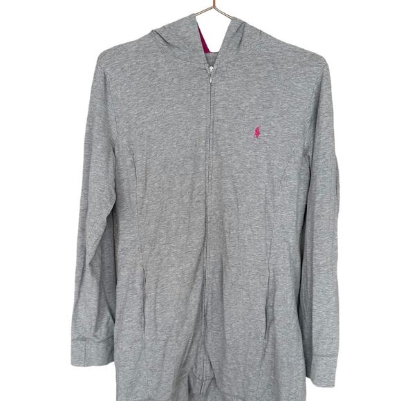 Ralph Lauren gray longer length zip jacket with hood size medium - Picture 1 of 5